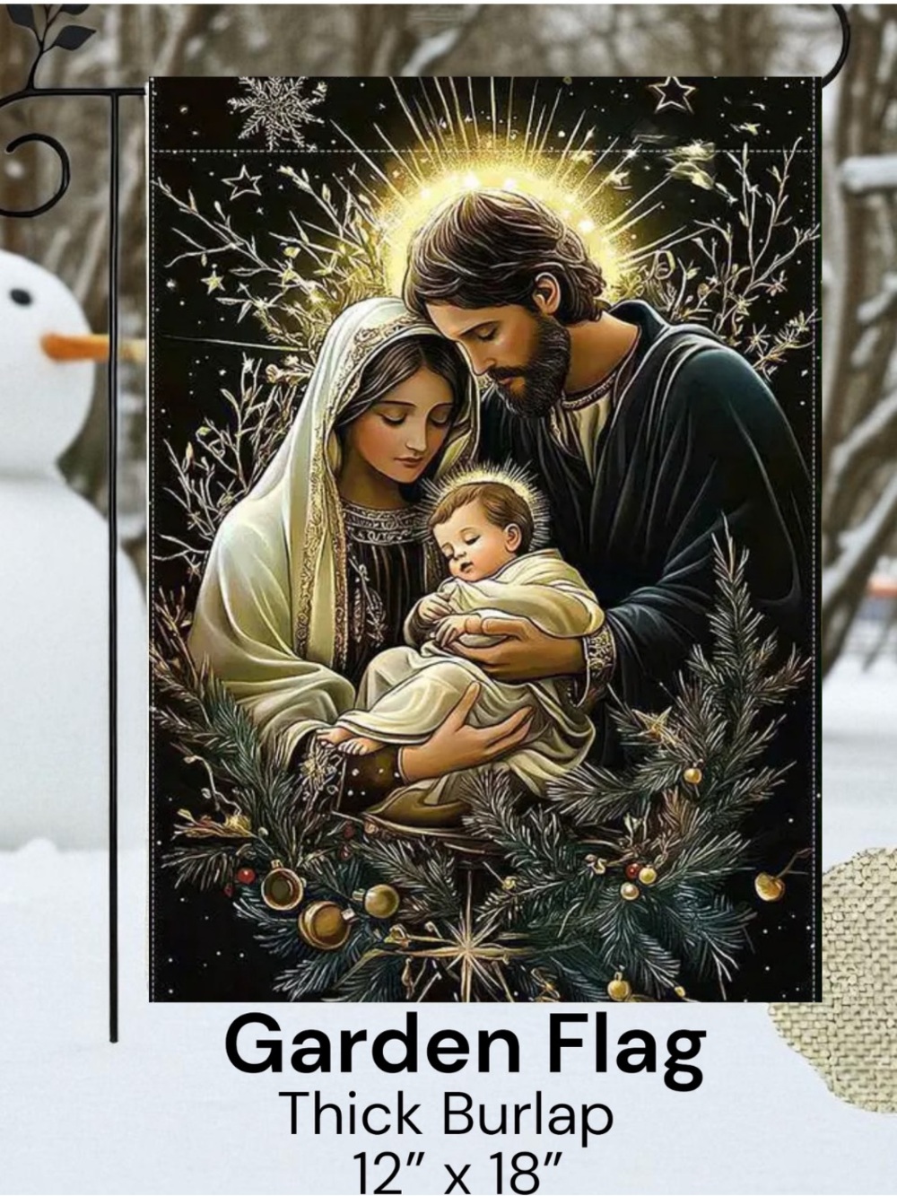 Holy Family Christmas Garden Flag Thick Burlap apprx 12x18 inches
